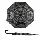 Paraguas tipo bastn color negro con pentagramas y notas en color blanco.